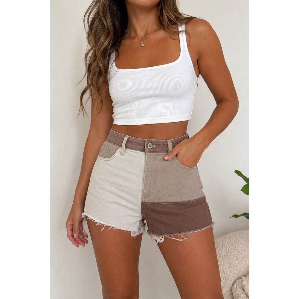 Hollister Colorblock Mom Shorts W27 Size 5 High Rise Patchwork Denim